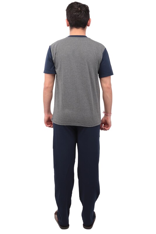 Sude Patterned Short Sleeved Man Pyjama Set 05 | Gray - Thumbnail