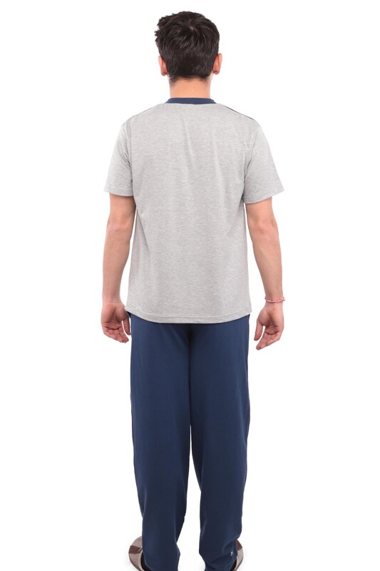 Sude Patterned Short Sleeved Man Pyjama Set 53 | Gray - Thumbnail