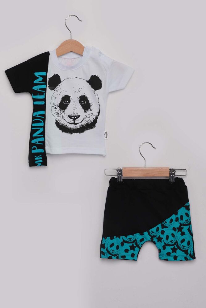 Panda Printed Boys Shorts Set | Turquoise