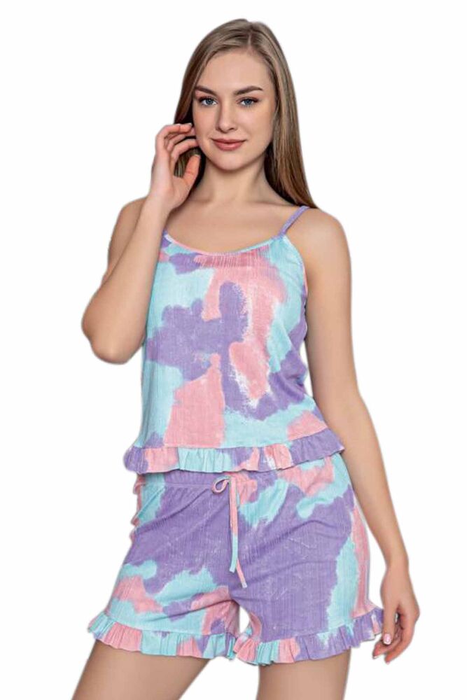 Arcan Strappy Patterned Woman Shorts Pajama Set 80114 | Sea Green