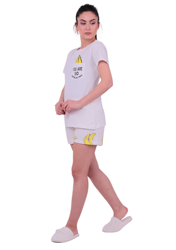 Jiber Muz Desenli Kadın Şortlu Pijama Takımı 3624 | Beyaz