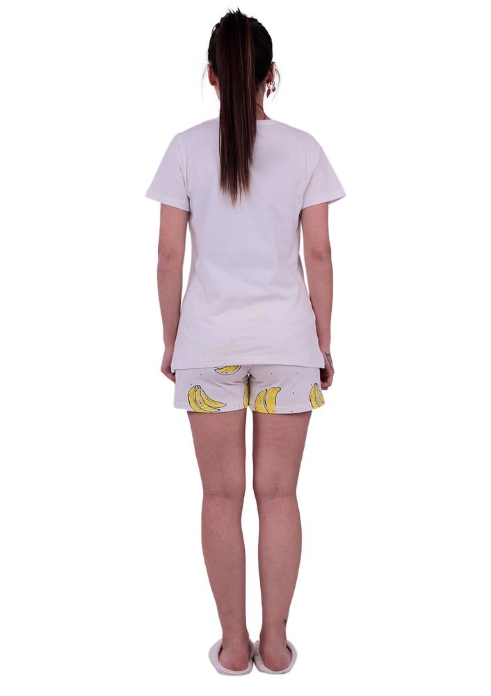 Jiber Muz Desenli Kadın Şortlu Pijama Takımı 3624 | Beyaz