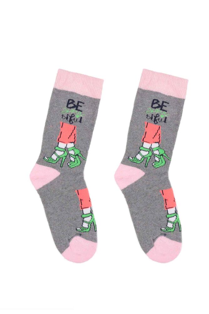 Patterned Girl Towel Socks 78 | Gray