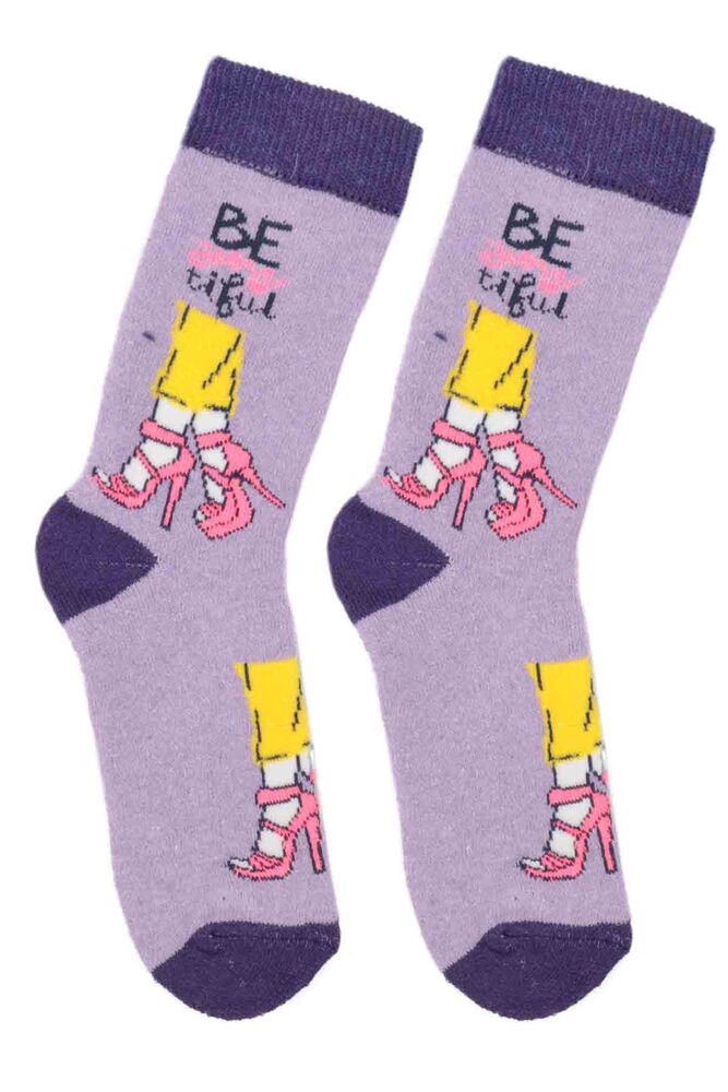 Patterned Girl Towel Socks 78 | Purple