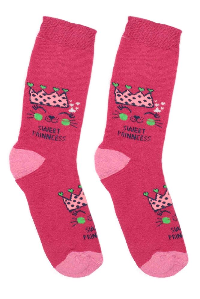 Patterned Girl Towel Socks 112 |Fuschia