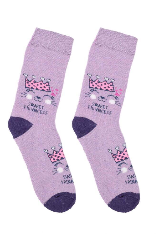 Patterned Girl Towel Socks 112 | Purple