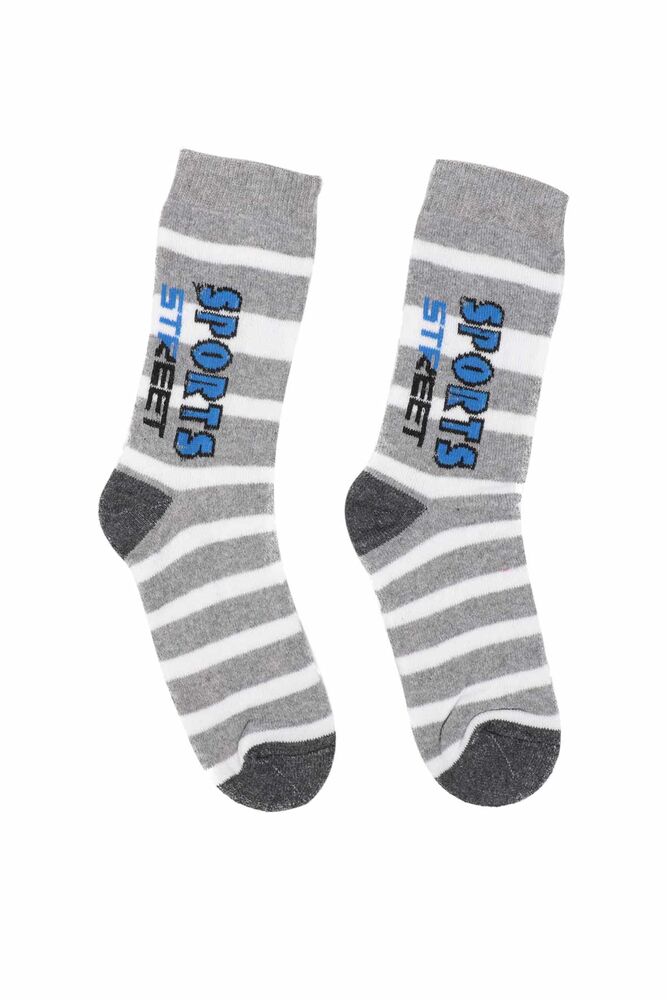 Text Printed Boy Towel Socks 521 | Grey