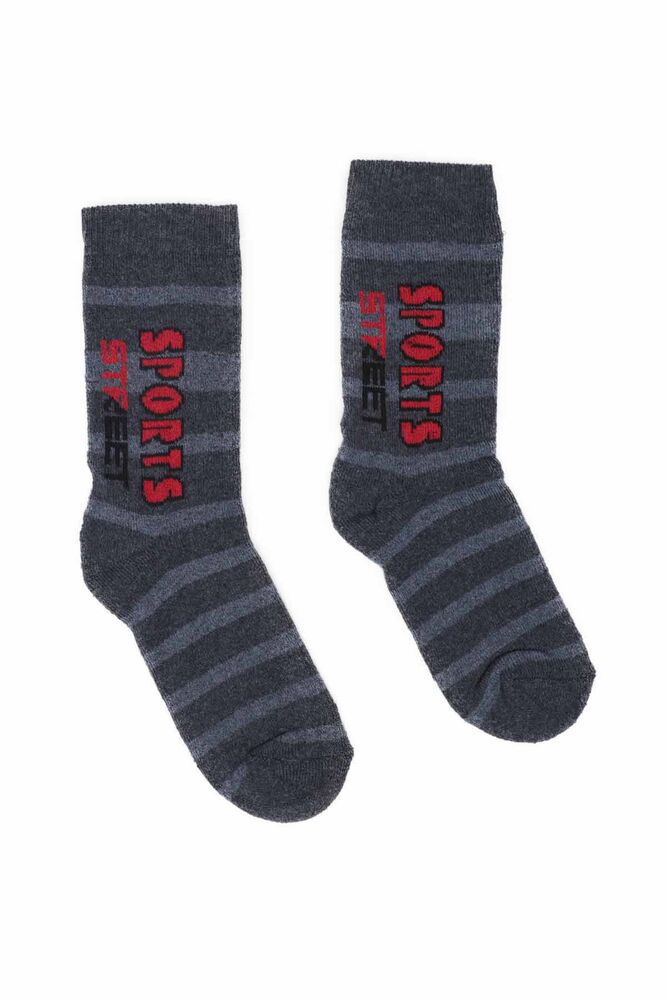 Text Printed Boy Towel Socks 521 | Indigo