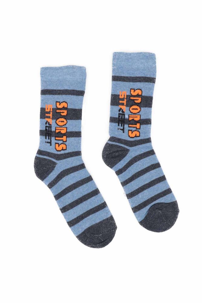 Text Printed Boy Towel Socks 521 | Blue