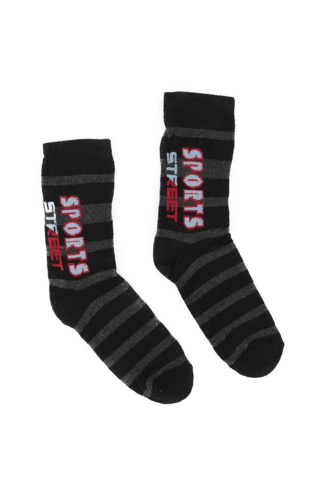 Text Printed Boy Towel Socks 521 | Black