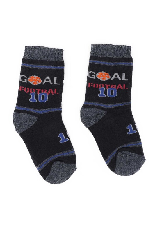 ARC - Text Printed Boy Towel Socks 2125 | Navy Blue