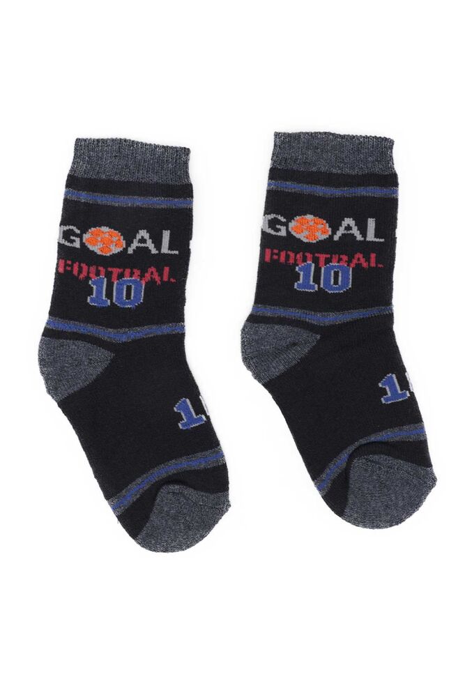 Text Printed Boy Towel Socks 2125 | Navy Blue