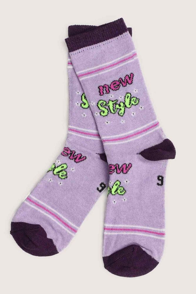 New Style Printed Girl Socks | Lilac