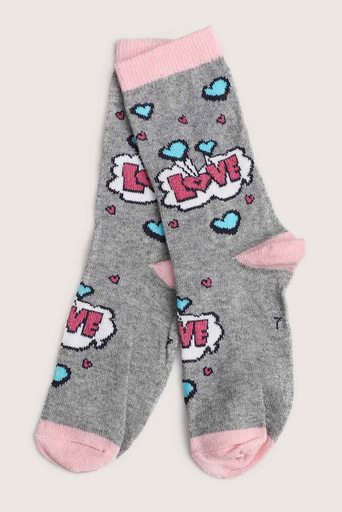 Love Printed Girl Socks | Gray