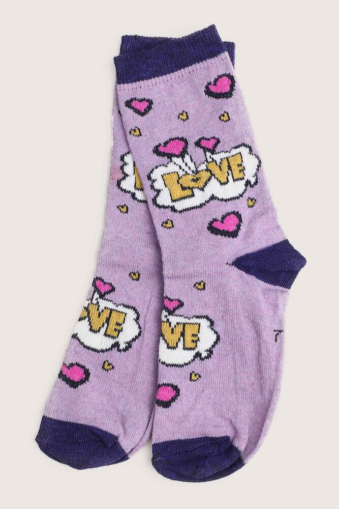 Love Printed Girl Socks | Lilac