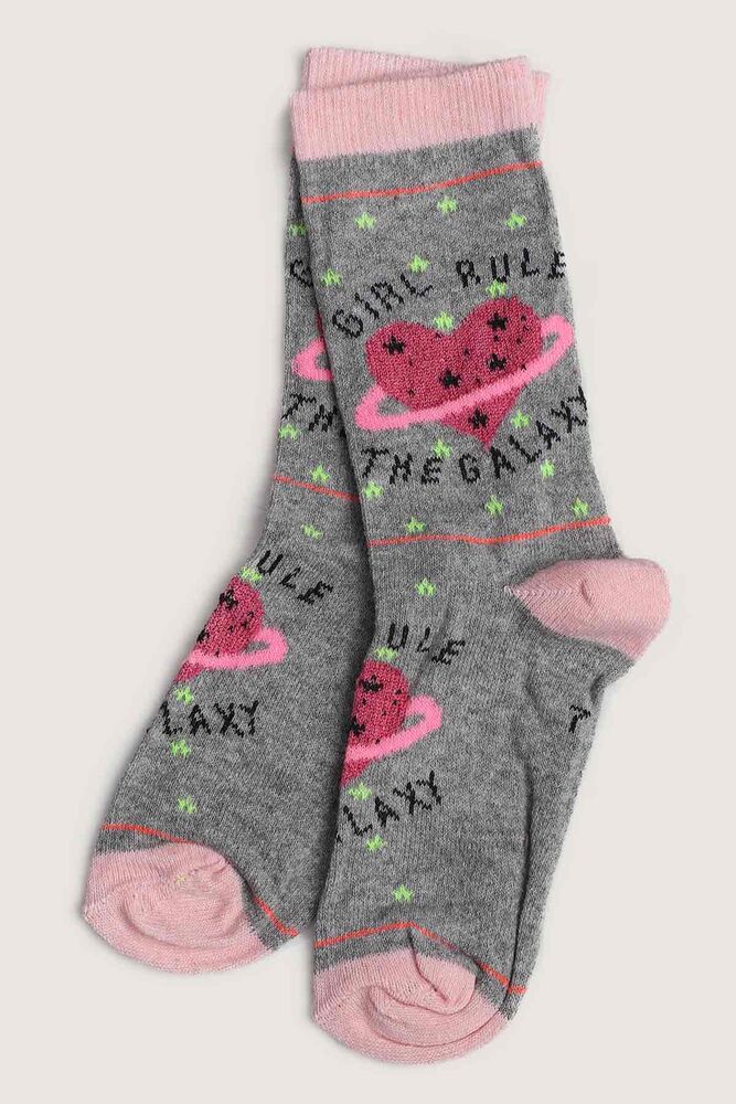Heart Printed Girl Socks | Gray