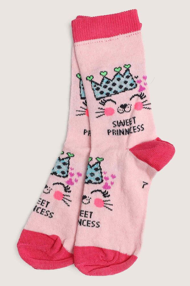 Kitty Printed Girl Socks | Powder