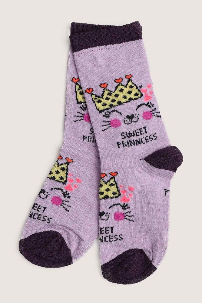 Kitty Printed Girl Socks | Lilac