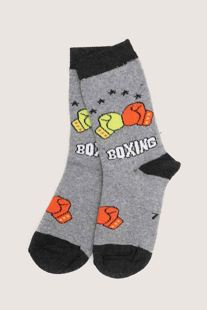 Boxing Inscription Boy Socks | Grey