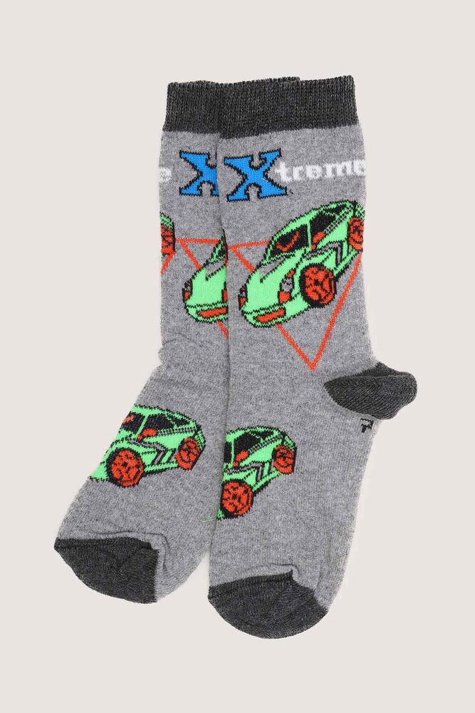 Car Printed Boy Socks 078 | Grey