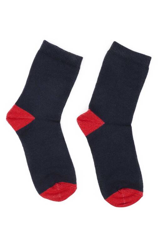 Plain Patterned Boy Crew Neck Socks | Navy Blue Red - Thumbnail