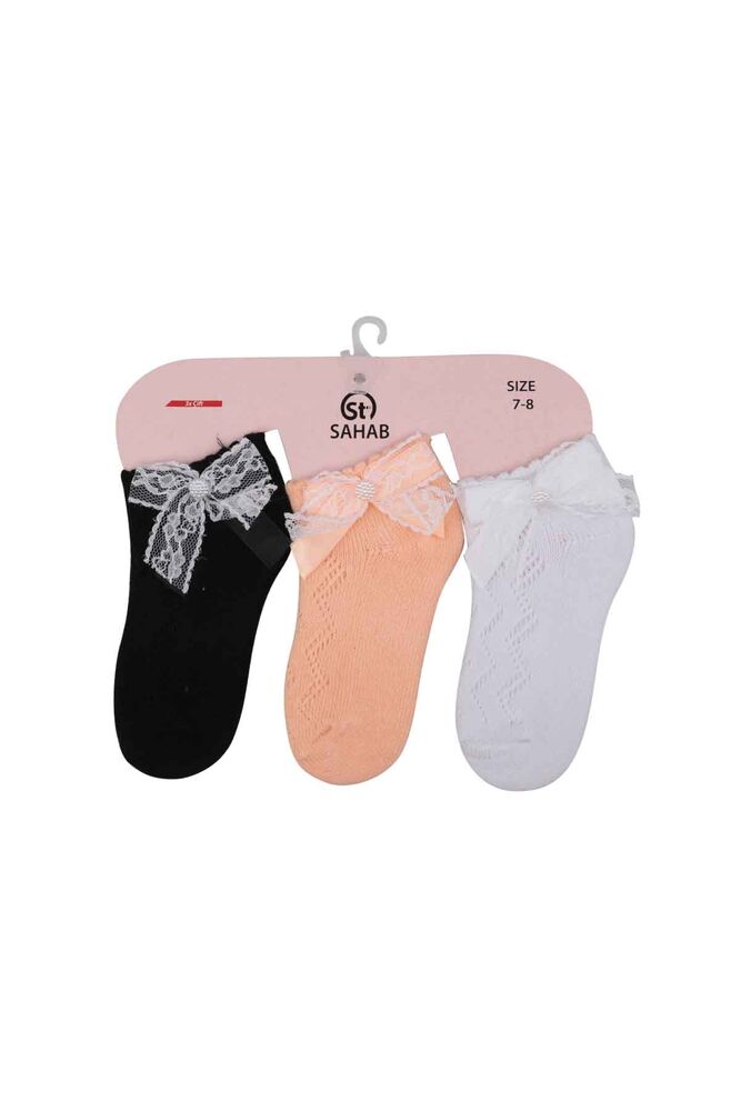 Sahab Ribbon Girl Bootie Socks 3 Pack | Black