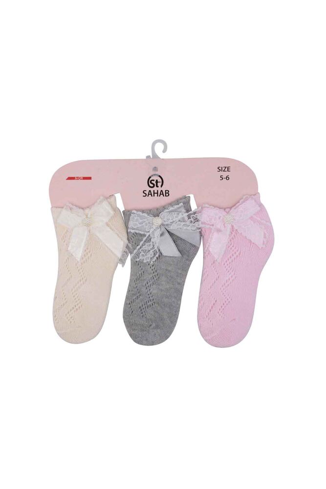 Sahab Ribbon Girl Bootie Socks 3 Pack | Gray