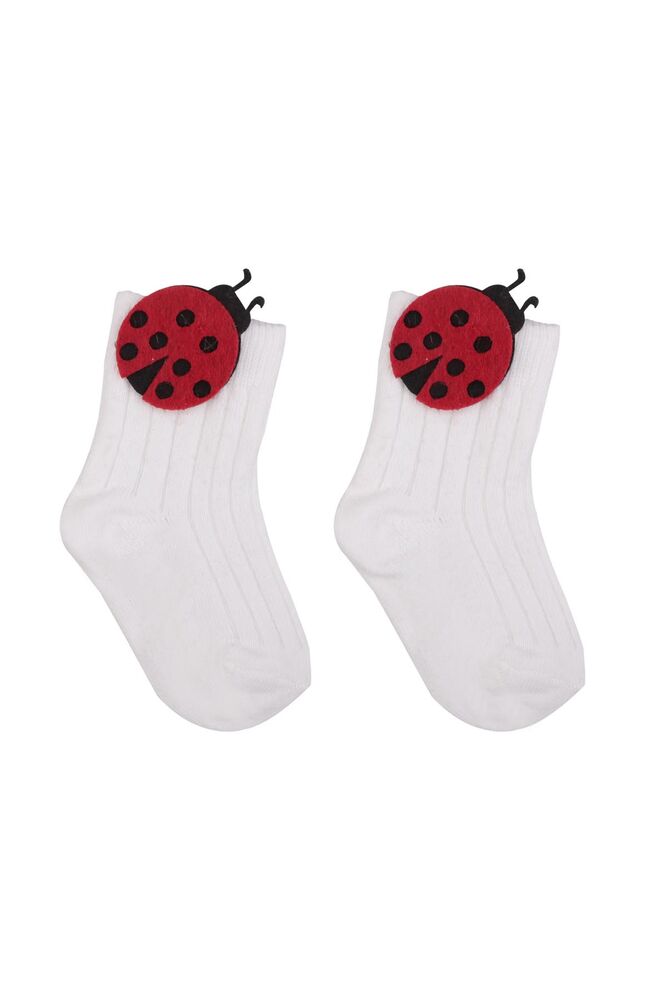 Lady Bug Printed Girl Short Socks | White