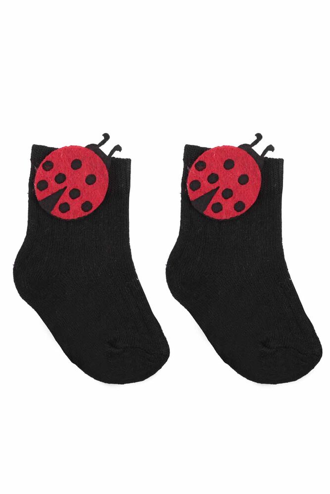 Lady Bug Printed Girl Socks | Black