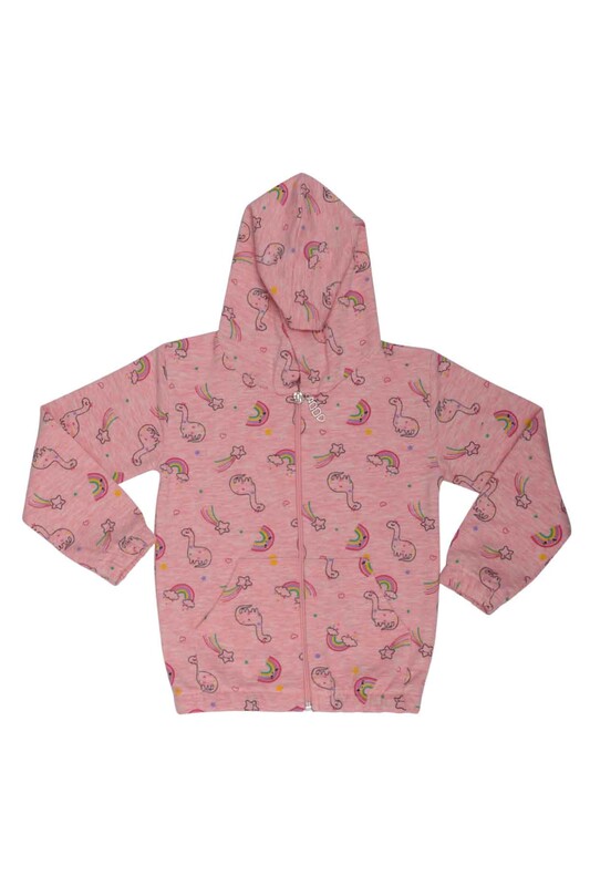 SİMİSSO - Dinosour Printed Hooded Girl Cardigan | Pink