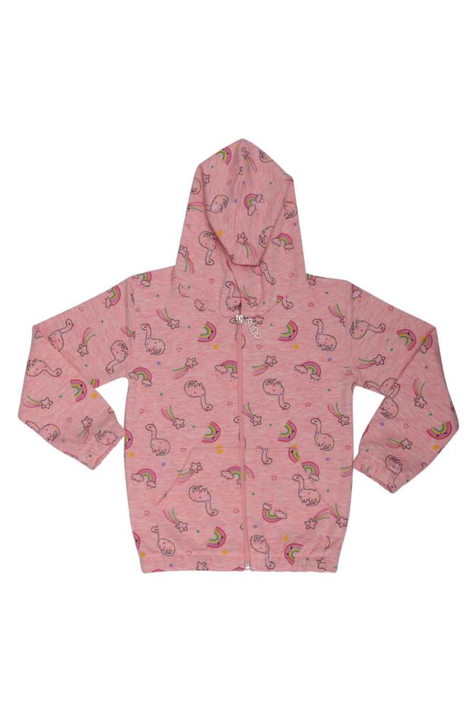 Dinosour Printed Hooded Girl Cardigan | Pink