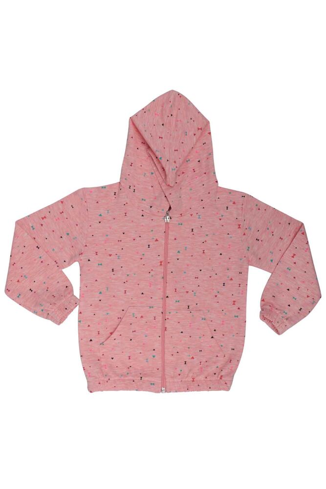 Triangle Printed Hooded Girl Cardigan | Pink