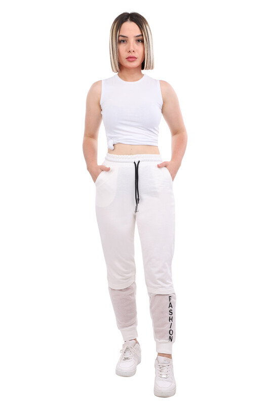 Net Detailed Woman Sweatpants 3855 | Cream - Thumbnail