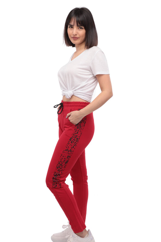 Animal Printed Woman Sweatpants | Red - Thumbnail