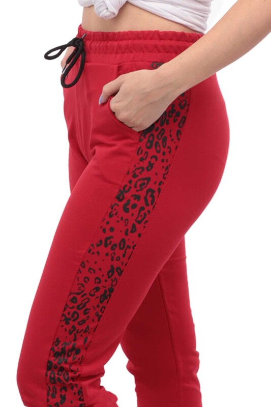 Animal Printed Woman Sweatpants | Red - Thumbnail