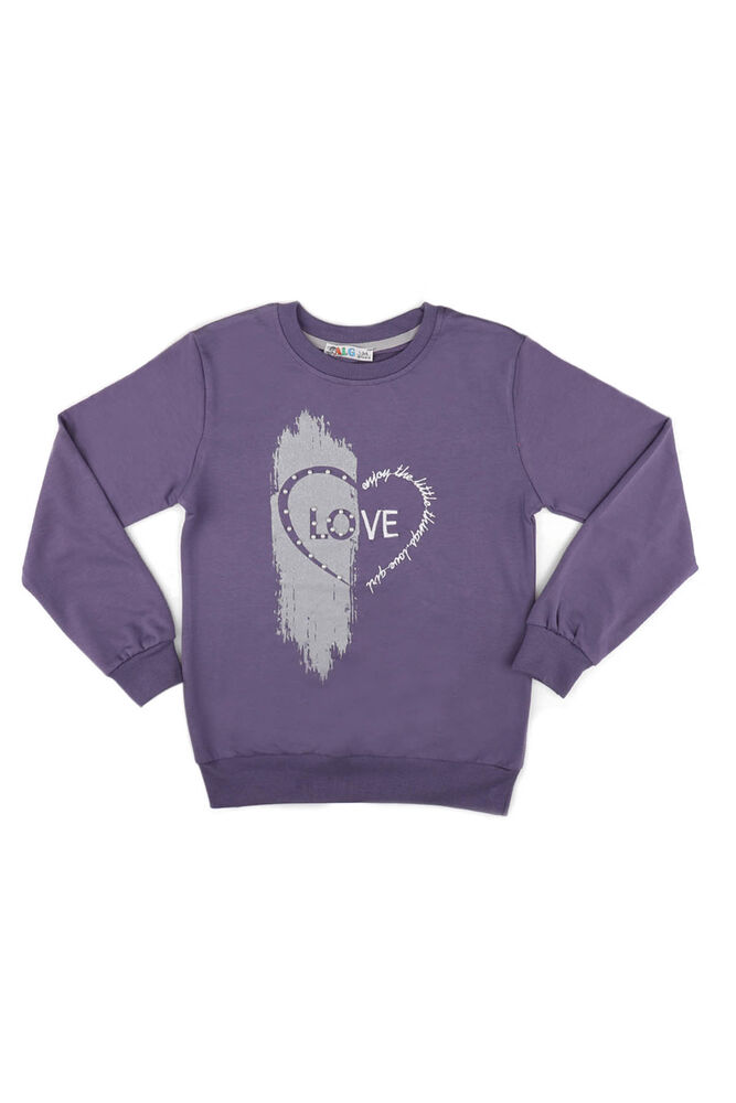Crew Neck Pearl Detailed Girl Sweatshirt 79565 | Purple