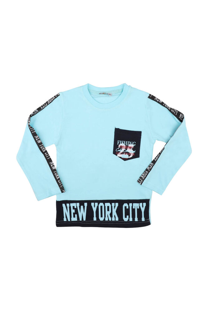 Round Neck Long Sleeve Boy Sweatshirt 220772 | Turquoise