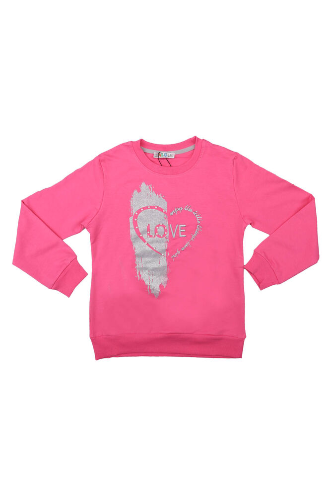 Crew Neck Pearl Detailed Girl Sweatshirt 79565 | Pink