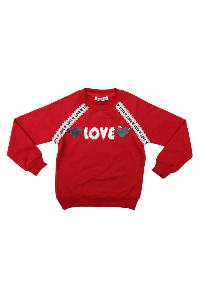 Crew Neck Shimmery Girl Sweatshirt 69572 | Red