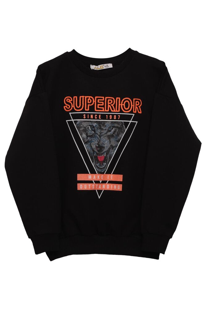 Kurt Baskılı Erkek Çocuk Sweatshirt | Siyah