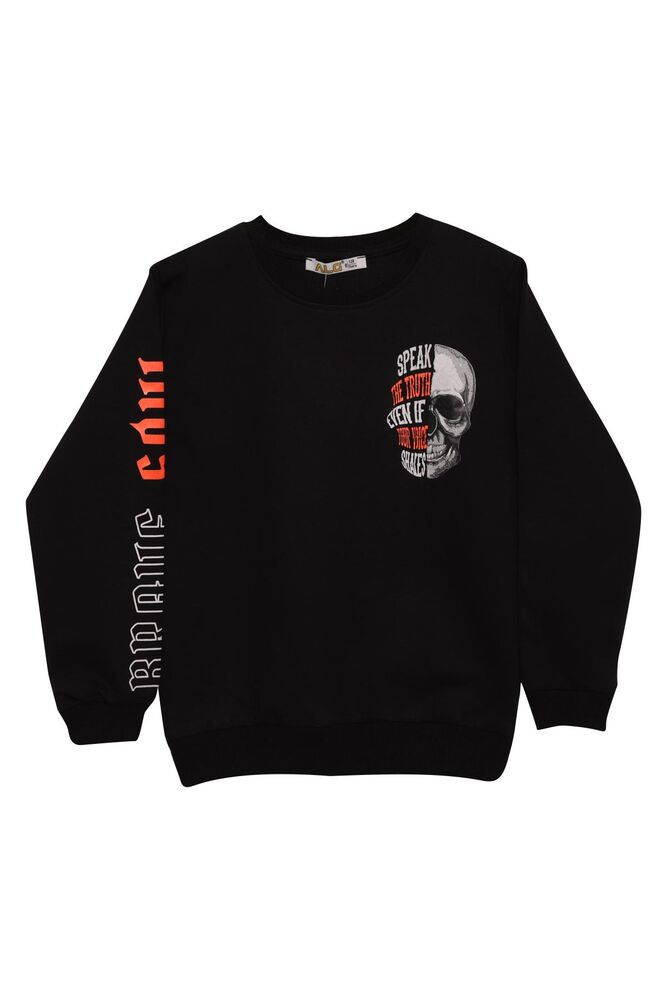 Kurukafa Baskılı Erkek Çocuk Sweatshirt | Siyah