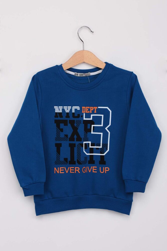 Never Give Up Printed Boy Sweatshirt | Sax