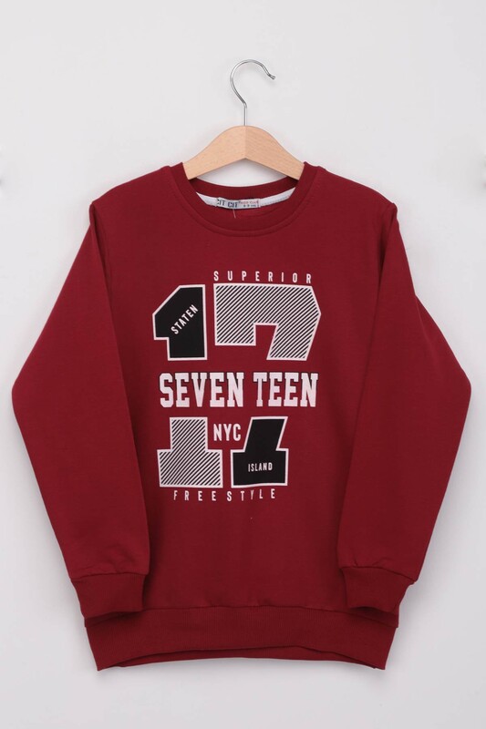 Seven Teen Printed Sweatshirt | Burgundy - Thumbnail