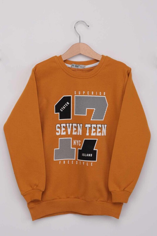 Seven Teen Boy Printed Sweatshirt | Mustard - Thumbnail