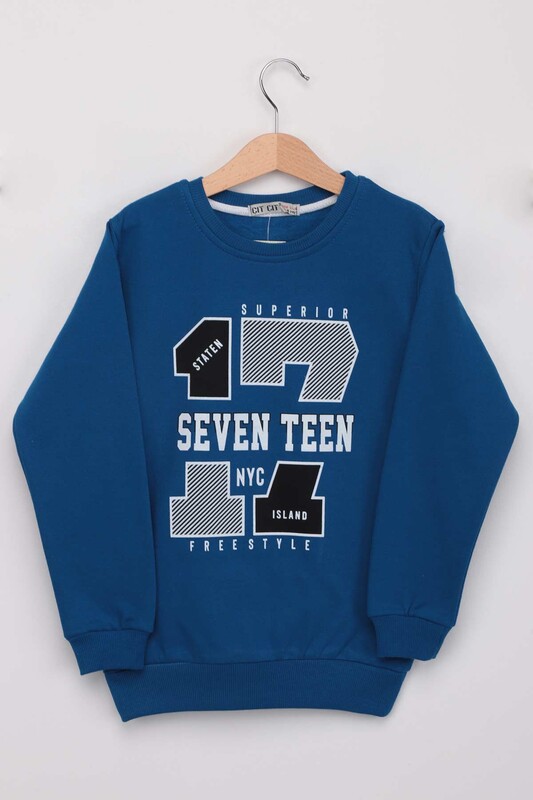Seven Teen Boy Printed Sweatshirt | Sax - Thumbnail