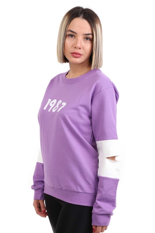 Hostes 1987 Patterned Woman Sweatshirt 6501 | Purple - Thumbnail