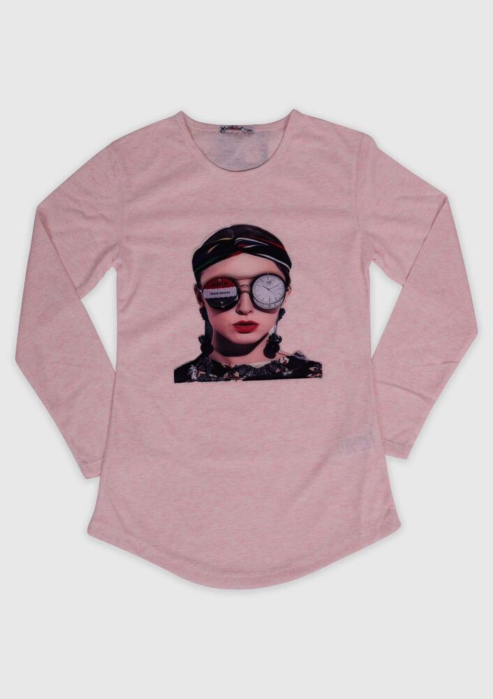 3D Glasses Printed Girl Sweatshirt | Pink