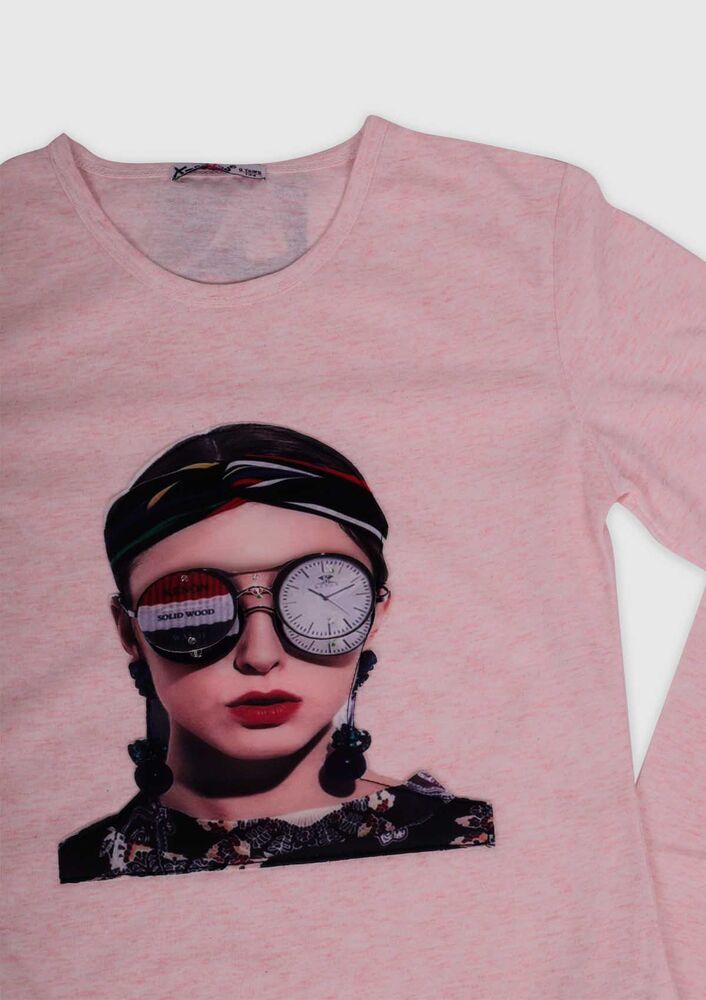 3D Glasses Printed Girl Sweatshirt | Pink