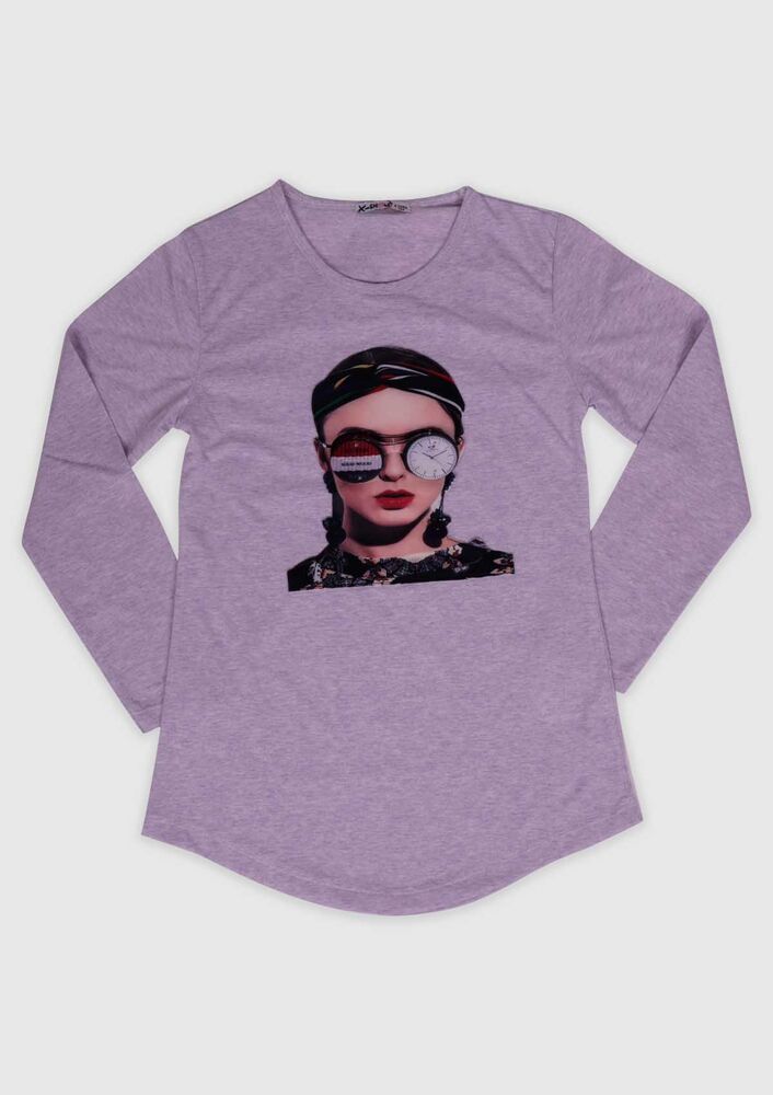 3D Glasses Printed Girl Sweatshirt | Lilac