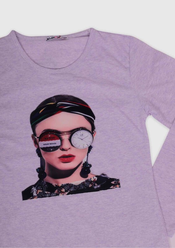 3D Glasses Printed Girl Sweatshirt | Lilac - Thumbnail